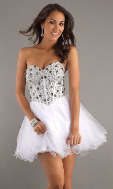 Top Dazzling White Strapless Heart Shaped Mini Dress